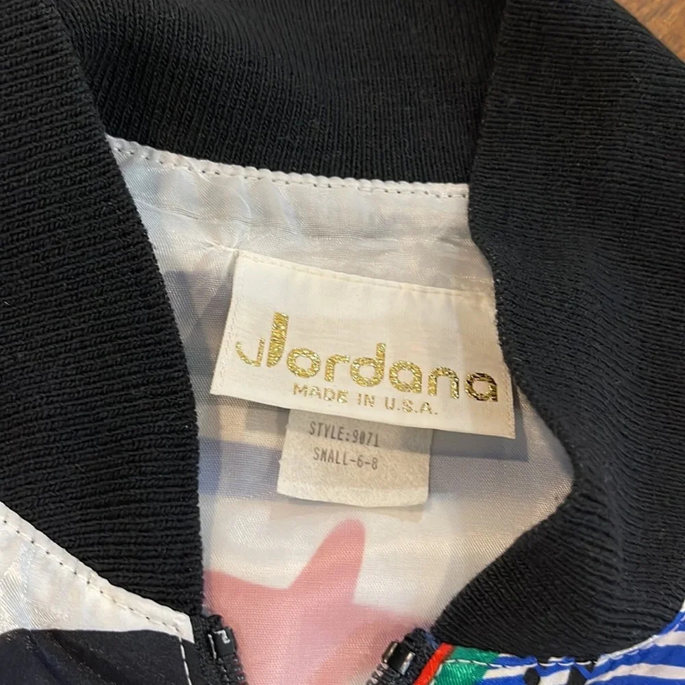 Vintage Jordana Stamps Flags zip Up Jacket Elastic Waist Blouse Small - Picture 14 of 16